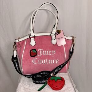 Juicy Couture Sweet N Juicy Strawberry Tote PINK LEMONADE Strawberry Pouch NWT